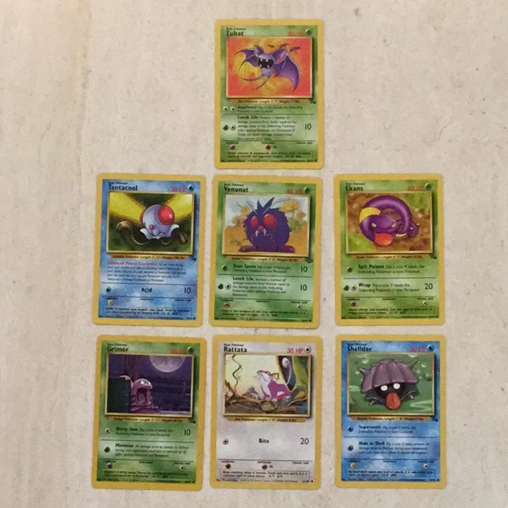 1999 Pokemon Cards Venonat Grimer Zubat Rattata Tentacool Ekans Lot Of 7 TCG